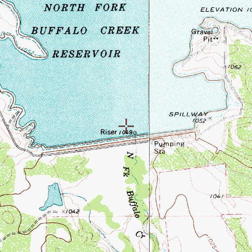 Topographic Map of North Fork Buffalo Creek Dam, TX