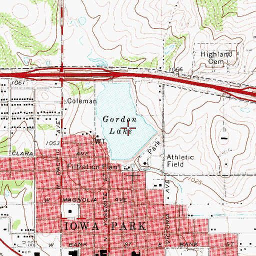 Topographic Map of Lake Gordon Dam, TX