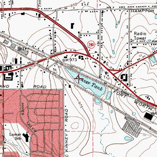 Topographic Map of Denver Tank Dam, TX