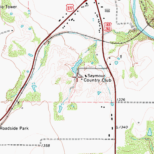 Topographic Map of Seymour Country Club Dam, TX