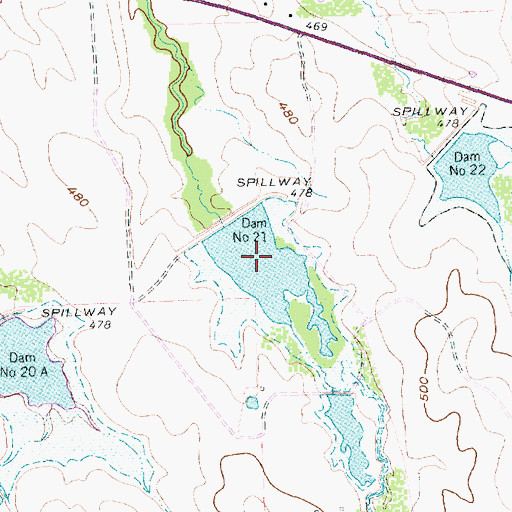Topographic Map of Soil Conservation Service Site 21 Reservoir, TX