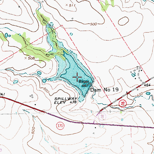 Topographic Map of Soil Conservation Service Site 19 Reservoir, TX
