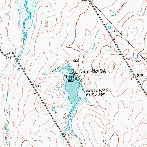 Topographic Map of Soil Conservation Service Site 9a Dam, TX