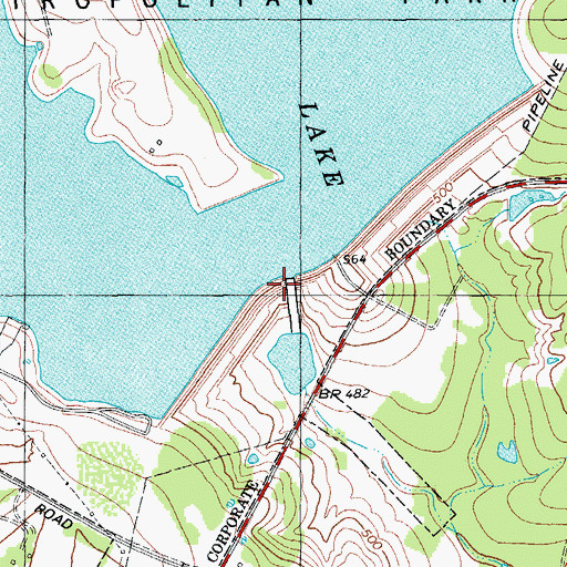 Topographic Map of Decker Creek Dam, TX