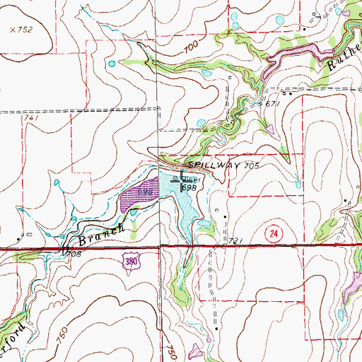 Topographic Map of Soil Conservation Service Site 1b Reservoir, TX