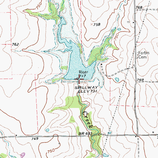 Topographic Map of Soil Conservation Service Site 8g Dam, TX