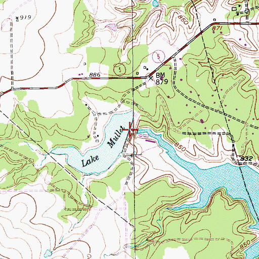 Topographic Map of Lake Mullet Dam, TX