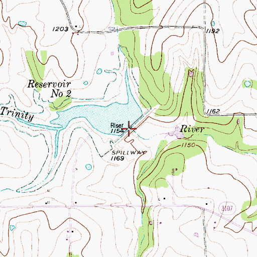 Topographic Map of Soil Conservation Service Site 2 Reservoir, TX