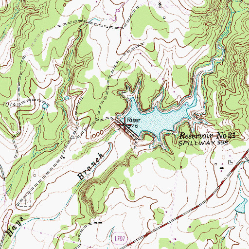 Topographic Map of Soil Conservation Service Site 21 Dam, TX