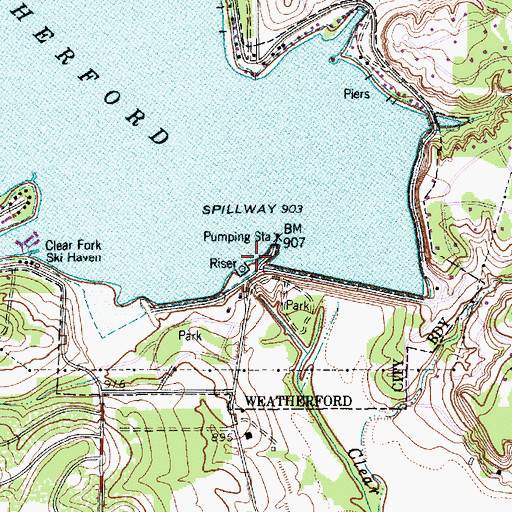 Topographic Map of Lake Weatherford Dam, TX