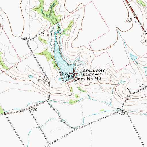 Topographic Map of Soil Conservation Service Site 93 Dam, TX