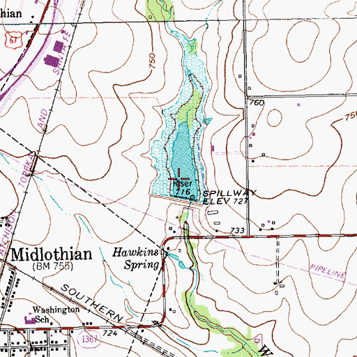 Topographic Map of Soil Conservation Service Site 3 Reservoir, TX