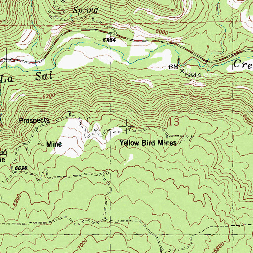Topographic Map of Yellow Bird Mines, CO