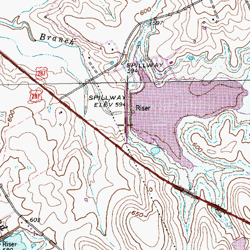 Topographic Map of Soil Conservation Service Site 10 Reservoir, TX