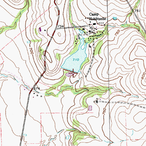 Topographic Map of Camp Hobilitzelle Lake Dam, TX