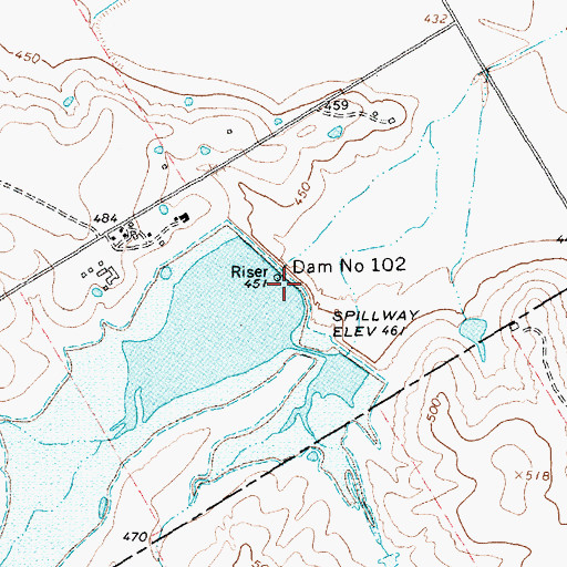 Topographic Map of Soil Conservation Service Site 102 Reservoir, TX