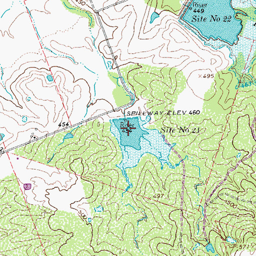 Topographic Map of Soil Conservation Service Site 21 Reservoir, TX