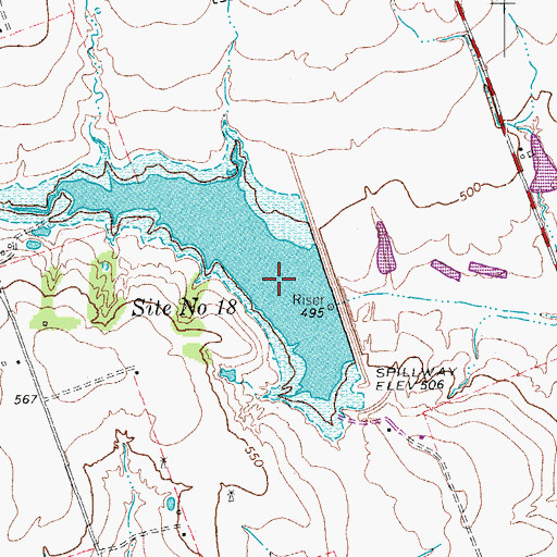 Topographic Map of Soil Conservation Service Site 18 Reservoir, TX