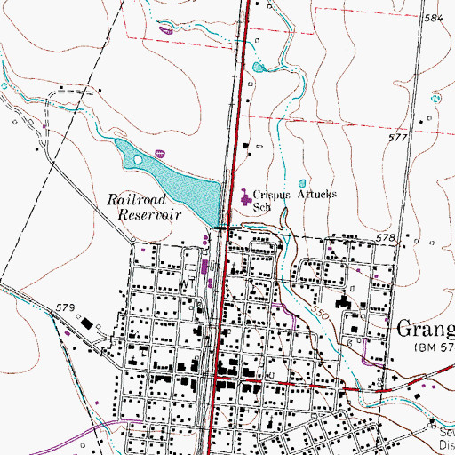 Topographic Map of Railroad Reservoir Dam, TX