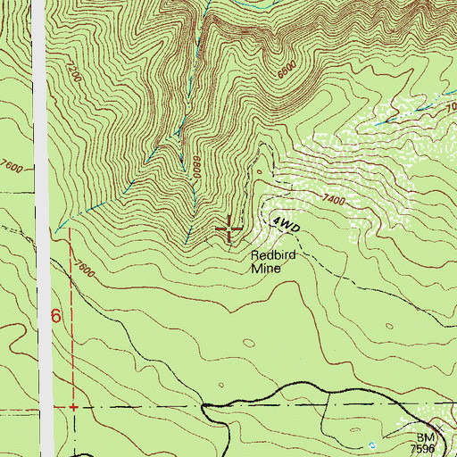 Topographic Map of Redbird Mine, CO