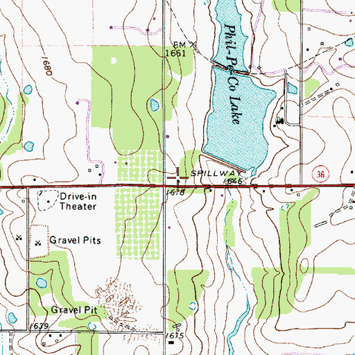 Topographic Map of Lakewood Reservoir Dam, TX