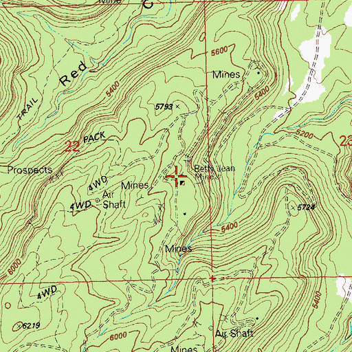 Topographic Map of Betty Jean Mine, CO