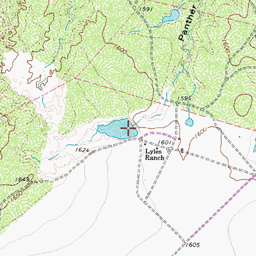 Topographic Map of Lyles Brothers Lake Dam, TX