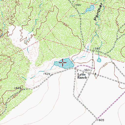 Topographic Map of Lyles Brothers Lake, TX