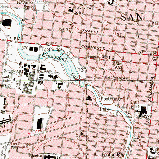 Topographic Map of Elmendorf Lake Dam, TX