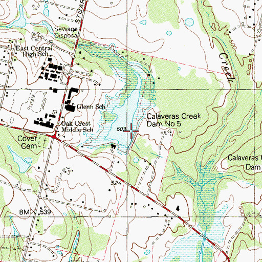 Topographic Map of Soil Conservation Service Site 5 Dam, TX