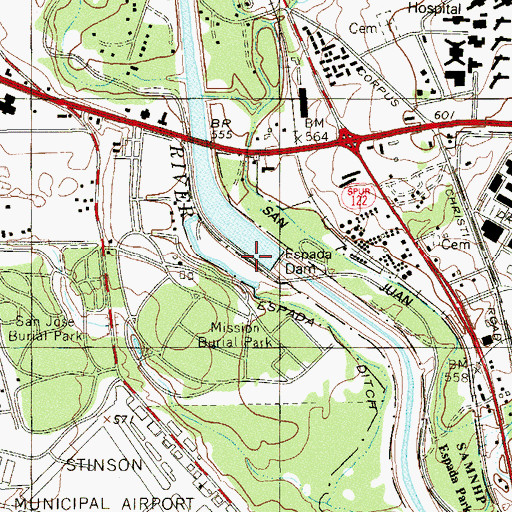 Topographic Map of New Espada Lake Dam, TX