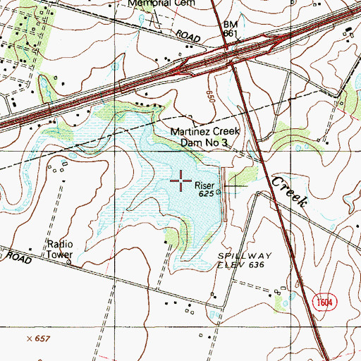Topographic Map of Soil Conservation Service Site 3 Reservoir, TX