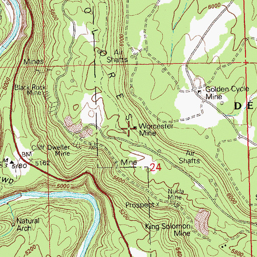 Topographic Map of Worcester Mine, CO