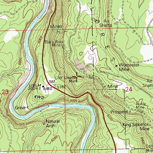 Topographic Map of Cliff Dweller Mine, CO