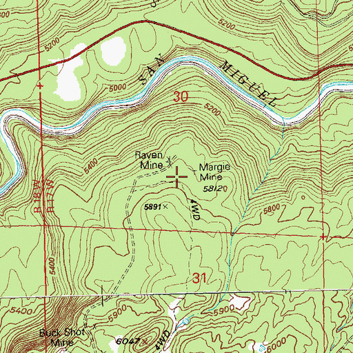 Topographic Map of Margie Mine, CO