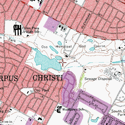 Topographic Map of Oso Municipal Golf Course Lake Dam, TX