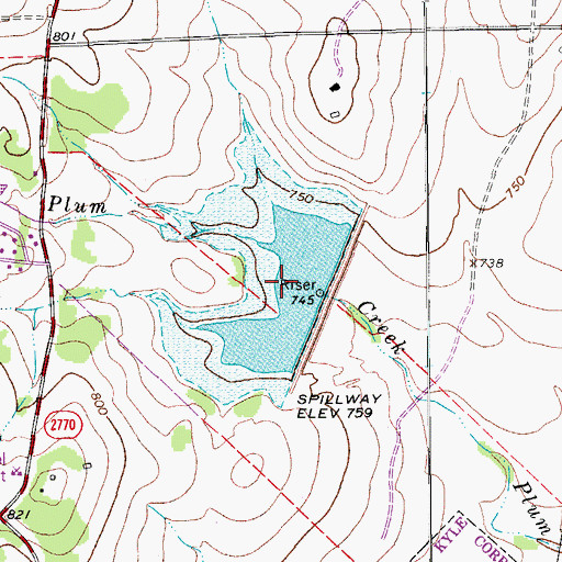 Topographic Map of Soil Conservation Service Site 1 Reservoir, TX