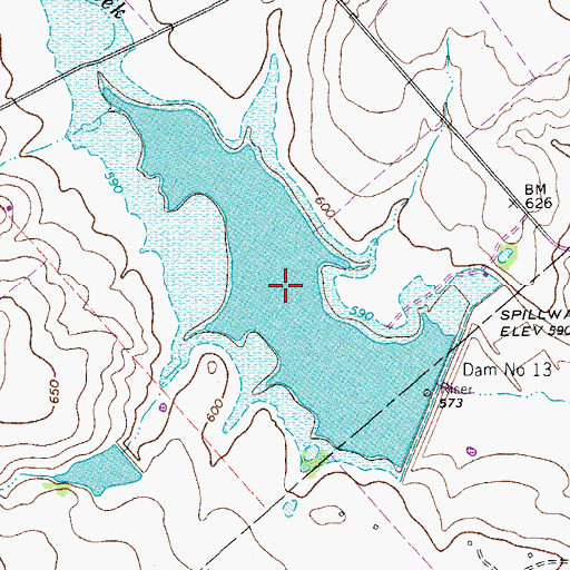 Topographic Map of Soil Conservation Service Site 13 Reservoir, TX