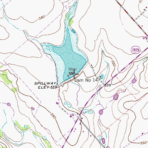 Topographic Map of Soil Conservation Service Site 14 Dam, TX