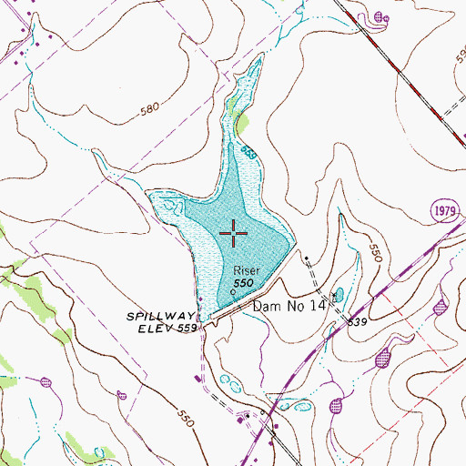 Topographic Map of Soil Conservation Service Site 14 Reservoir, TX