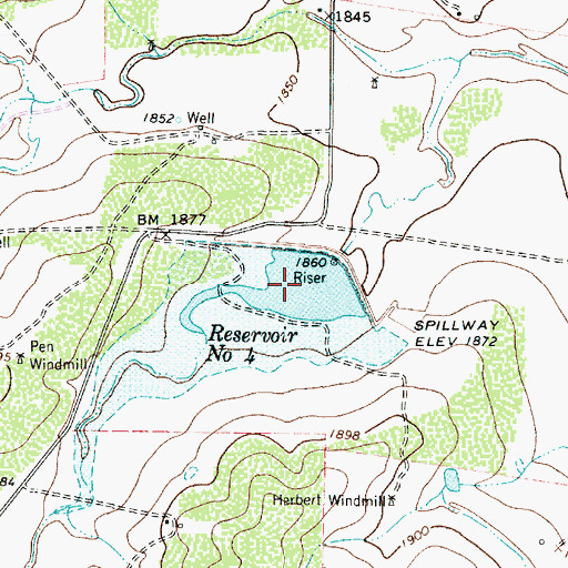 Topographic Map of Soil Conservation Service Site 4 Reservoir, TX