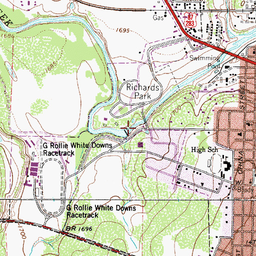 Topographic Map of Richards Park Dam, TX