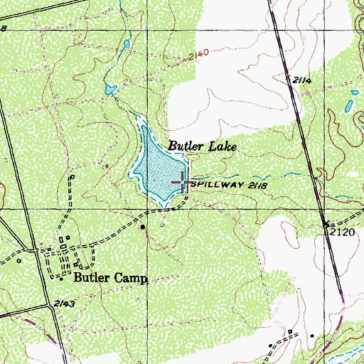 Topographic Map of Butler Lake Dam, TX