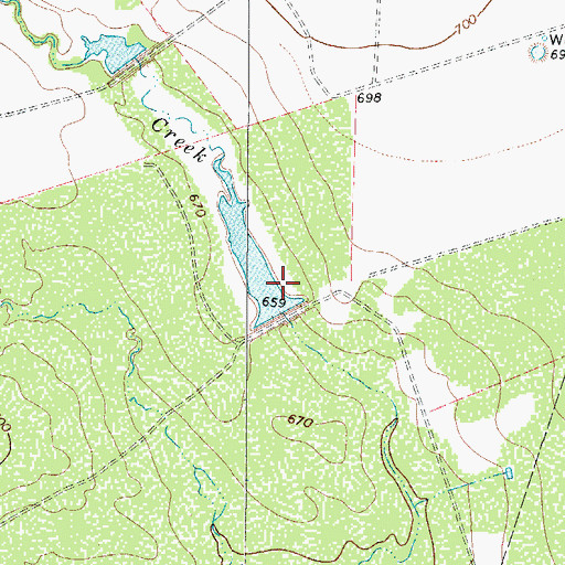 Topographic Map of T C Stricklin Lake Dam, TX