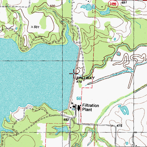 Topographic Map of Lake Crook Dam, TX