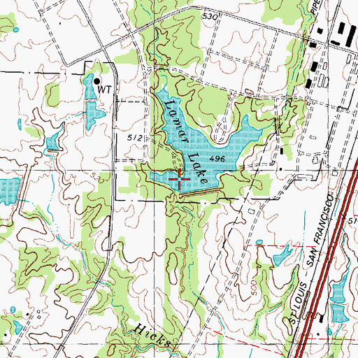 Topographic Map of Lamar Lake Dam, TX