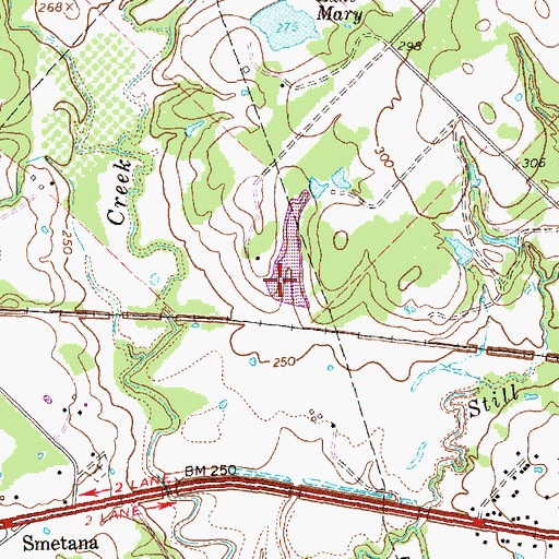 Topographic Map of Dobrovolny Lake Dam, TX