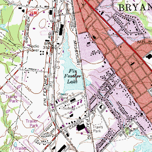 Topographic Map of Fin-Feather Lake Dam, TX