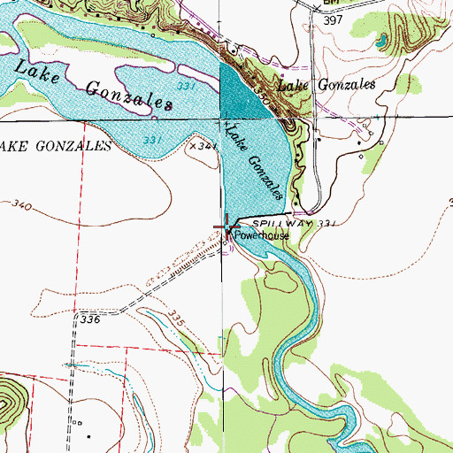 Topographic Map of Lake Gonzales Dam, TX