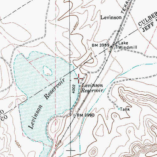 Topographic Map of Levinson Reservoir Dam, TX